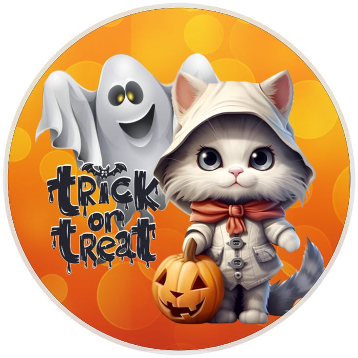 10 Trick Or Treat Halloween Cat Ghost Sign, Wreath Sign, Home Decor
