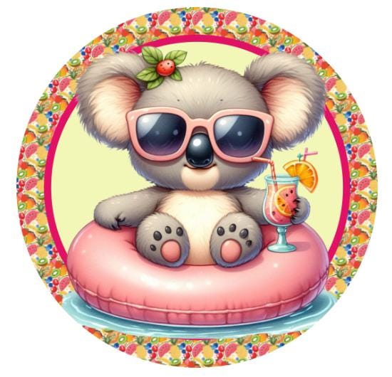 10 Tropical Koala Summer Time Float Sign, Metal Wreath Sign, Home Decor