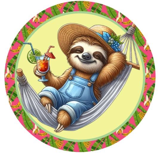 10 Tropical Sloth Hammock Summer Time Sign, Metal Wreath Sign, Home Decor