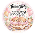 10" Twins Girls Have Arrived Baby Wreath Sign, Metal Wreath Sign