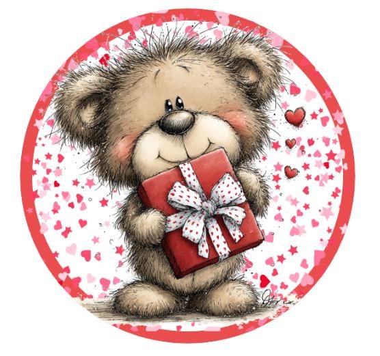 10 Valentine Bear Present Wreath Sign, Vintage Look Metal Wreath Sign, Home Decor, Spring Sign