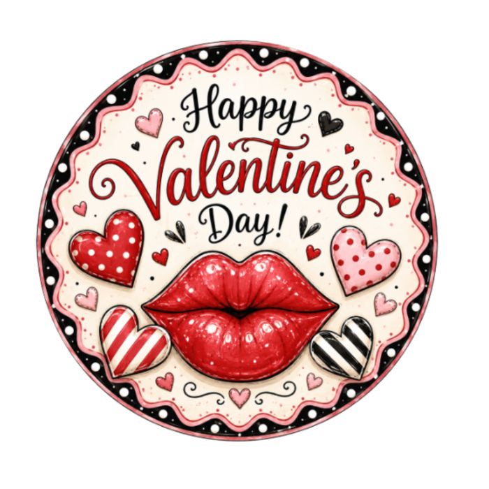 10" Valentine Lip  Kisses Sign, Metal Wreath Sign, Home Decor
