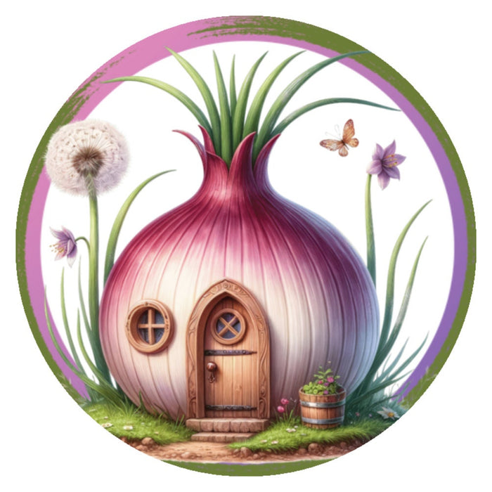 10 Vegetable Fairy House Onion Wreath Sign, Wreath Sign, Home Decor, Metal Sign, The Ritzy Cactus