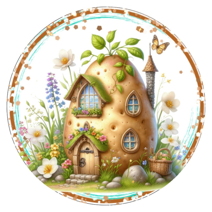 10 Vegetable Fairy House Potato Wreath Sign, Wreath Sign, Home Decor, Metal Sign, The Ritzy Cactus