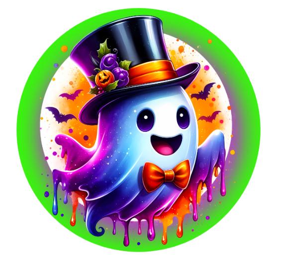 10" Vibrant Top Hat Ghost Halloween Sign, Wreath Sign, DIY Wreath Maker Sign, Metal Sign, Home Decor