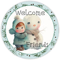 10 Welcome  Friends Snowman Liittle Girl Wreath Sign, Wreath Sign, Home Decor