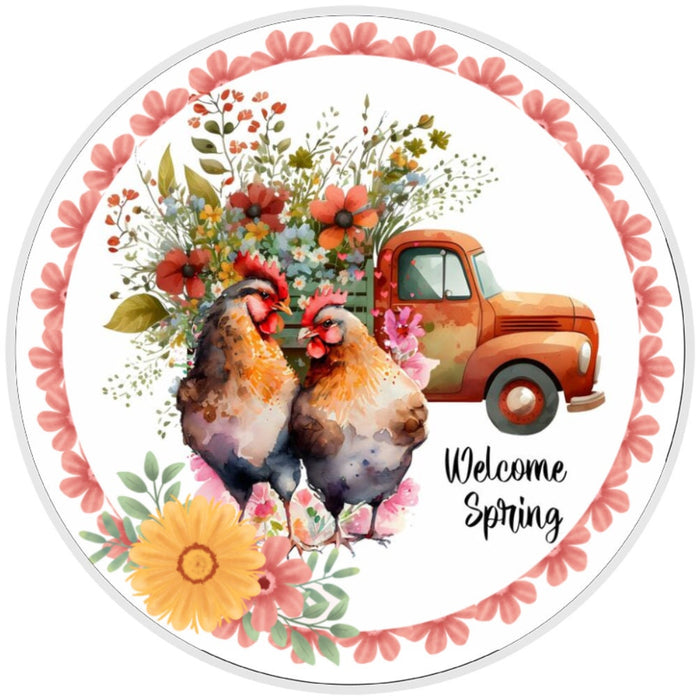 10 Welcome Spring Rustic Hen Sign, Wreath Sign, Home Decor