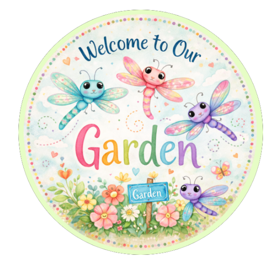 10" Welcome to Our Garden Wreath Sign, Metal Wreath Sign