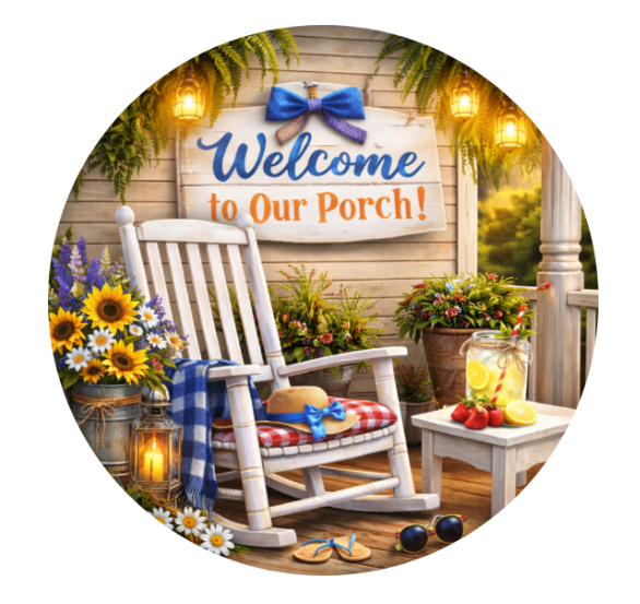 10" Welcome To Our Porch Sign, Metal Wreath Sign, Home Decor, DIY Wreath Supply
