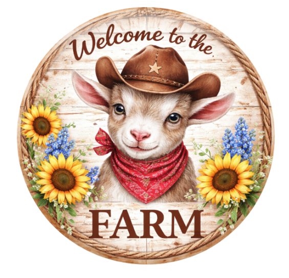 10" Welcome To The Farm Sheep Sign, Metal Wreath Sign, Home Decor, DIY Wreath Supply