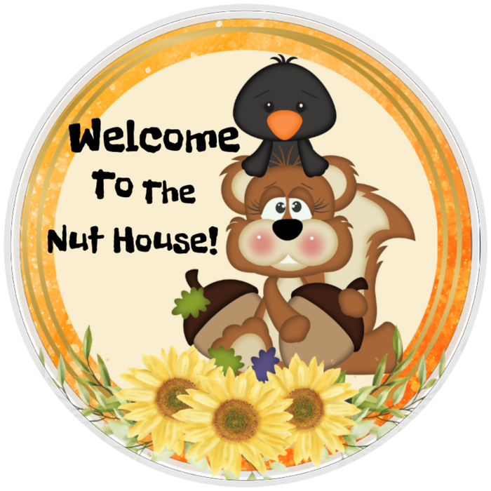 10” Welcome To The Nut House Wreath Sign, Home Decor, Aluminum, The Ritzy Cactus