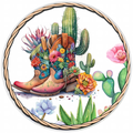 10” Western Cactus Cowboy Boot Wreath Sign, Home Decor, Aluminum, The Ritzy Cactus