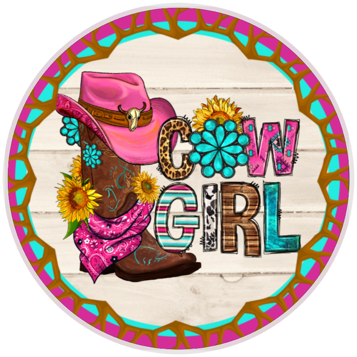 10” Western  Cowgirl Boot Wreath Sign, Home Decor, Aluminum, The Ritzy Cactus