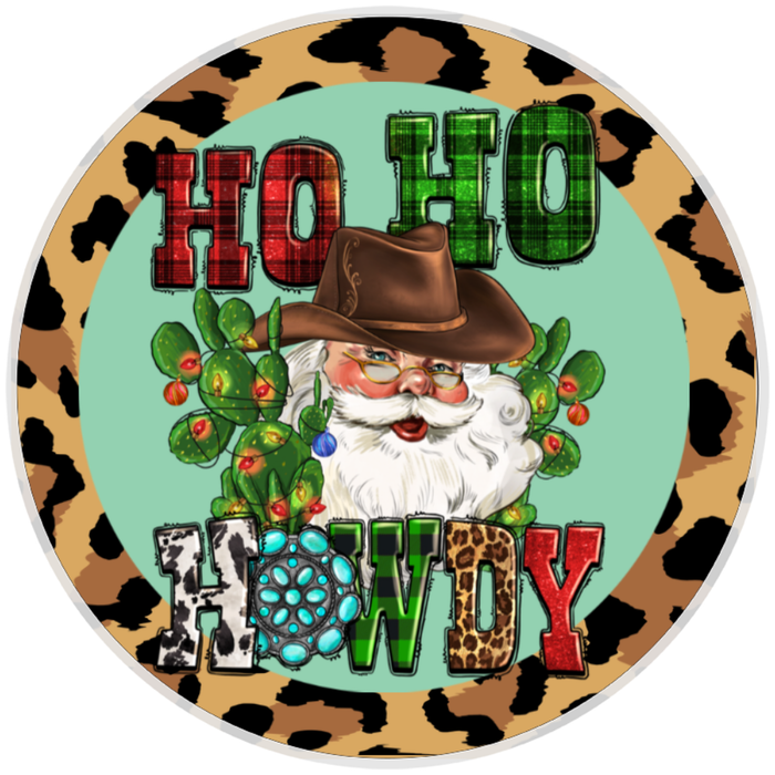 10” Western Ho Ho Howdy Santa Wreath Sign, Home Decor, Aluminum, The Ritzy Cactus