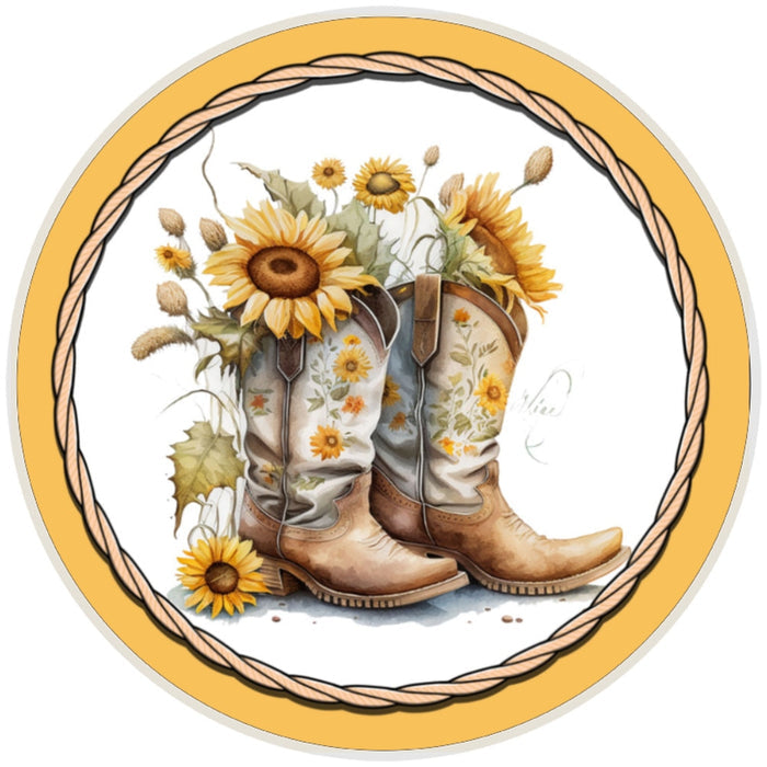 10 Western Sunflower Cowboy Boot Sign, Wreath Sign, Home Decor