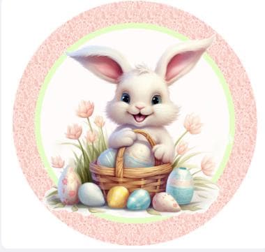 10 White Bunny Easter Egg Basket Sign, Wreath Sign, Home Decor