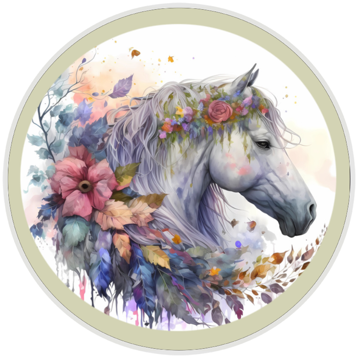 10” Wild Floral Horse Wreath Sign, Home Decor, Aluminum, The Ritzy Cactus