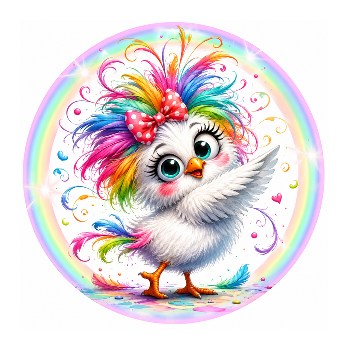 10" Wild Rainbow Chicken Sign, Metal Wreath Sign,  Home Decor