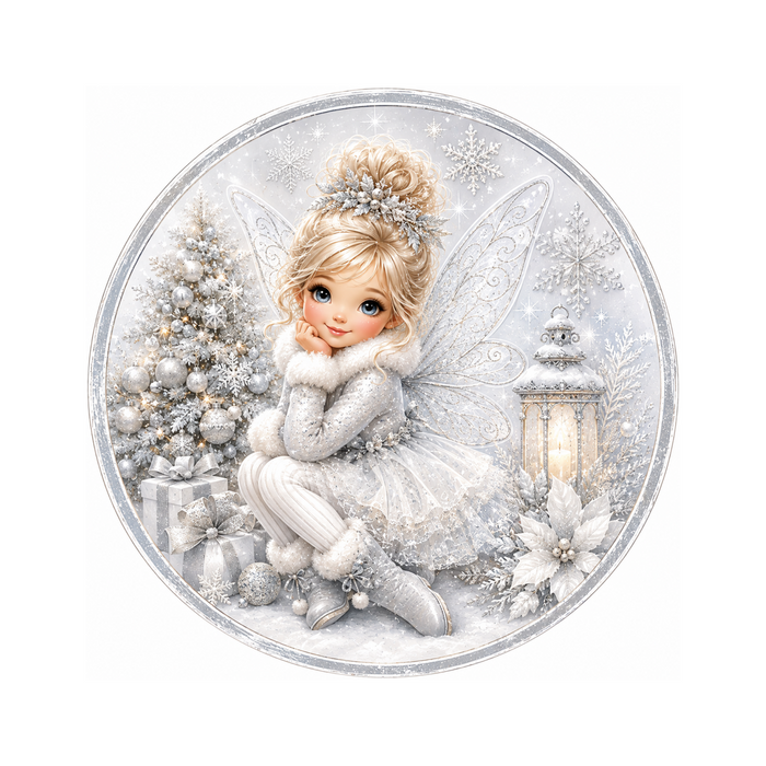10" Winter Fairy Sign, Metal Wreath Sign,  Home  Holiday Decor