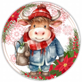 10” Winter Highland Cow Sign, Home Decor, Aluminum, The Ritzy Cactus