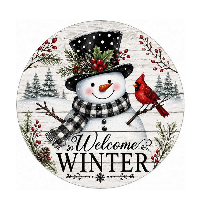 10" Winter Welcome Snowman Sign, Metal Wreath Sign,  Winter Sign Home Decor
