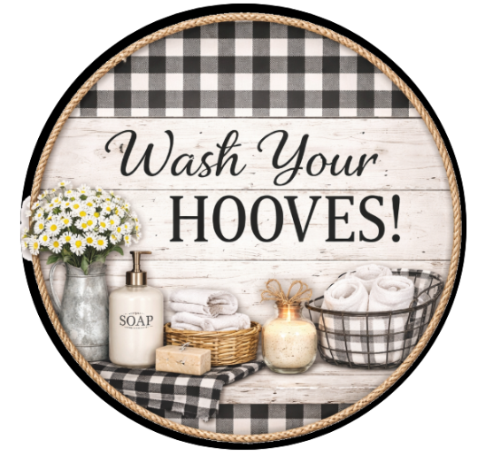 10" Wipe Your Hooves Bathroom Sign, Metal Wreath Sign, Home Decor, DIY Wreath Supply