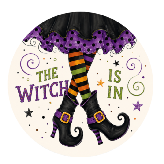 10" Witch is In  Halloween Sign, Metal Wreath Sign, Home Decor