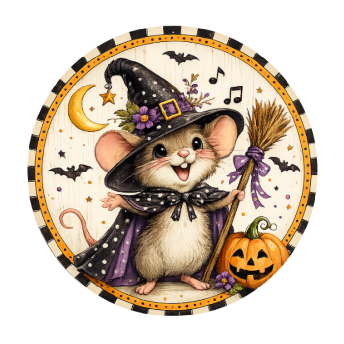 10" Witch Mouse Wreath Sign, Metal Wreath Sign, Home Decor, Halloween Sign