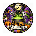 10" Witch Skeleton Halloween Sign, Metal Wreath Sign,  Halloween Sign Home Decor