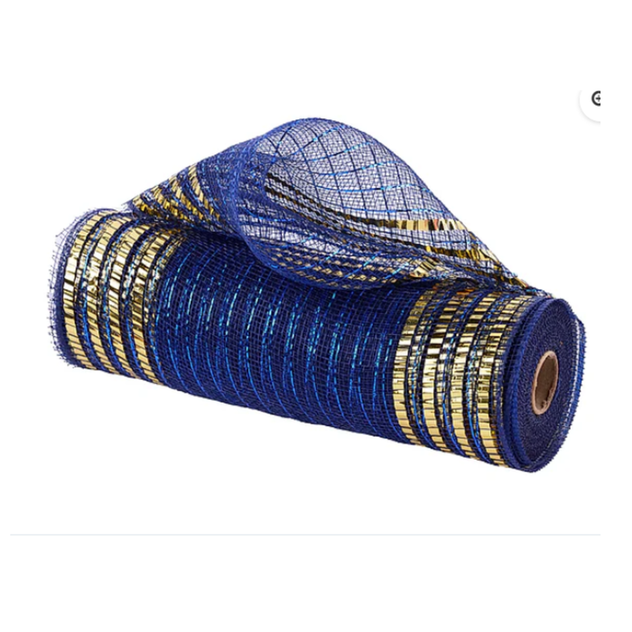 10.25" x 10yd Matte/Metallic Border Mesh Navy Gold Wreath Mesh