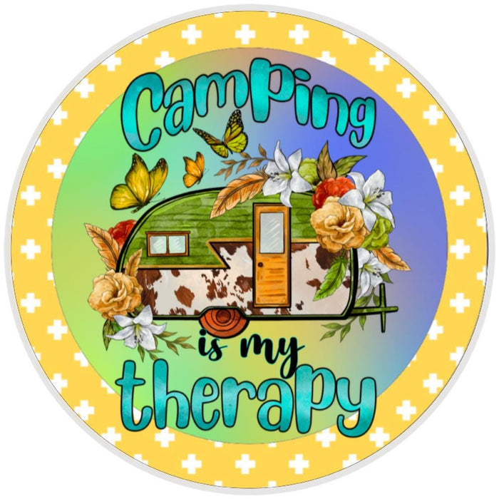 10Camping Is My Therapy Trailer Sign, Wreath Sign, Home Decor, Metal Sign, The Ritzy Cactus