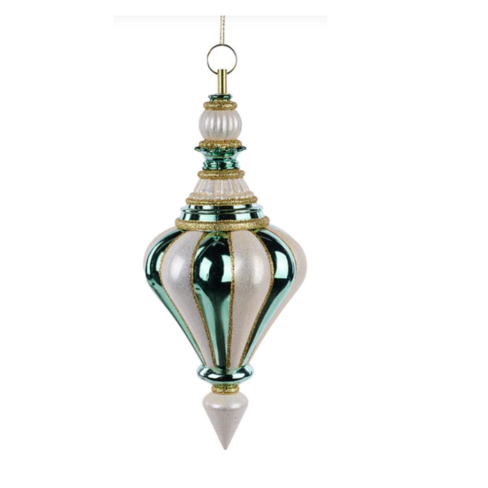 13.5" Vertical Striped Finial Wreath Ornament Attachment | Sage Cream Gold