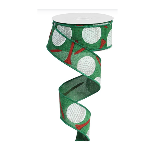 1.5" x 10yd Golf Balls/Royal Wired Ribbon Wreath Ribbon