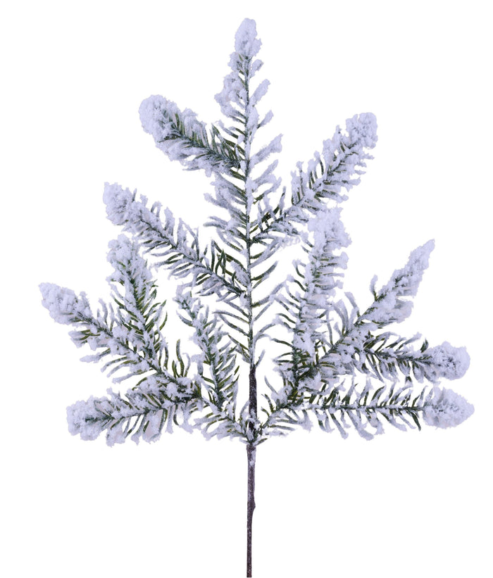 19" Flocked Noble Fir Spray| Christmas Wreath Pick | Stem Holiday Embellishment | DIY Wreath Supply