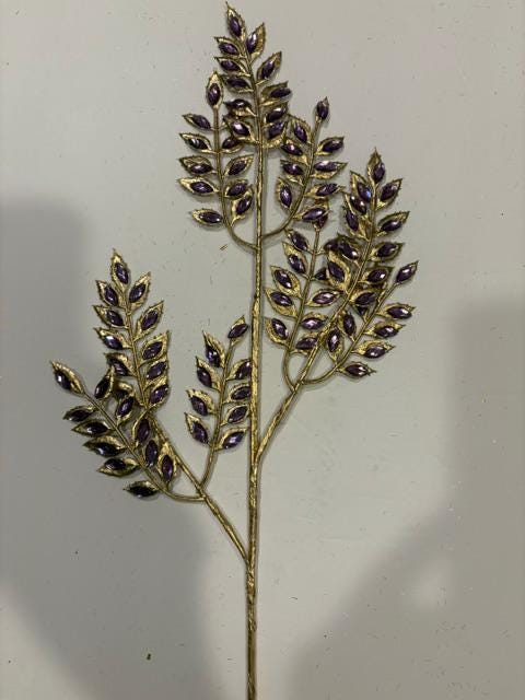 22.5" Rhinestone Leaf Spray Purple | l Elegant Wreath Pick | Holiday Embellishment | DIY Wreath Supply