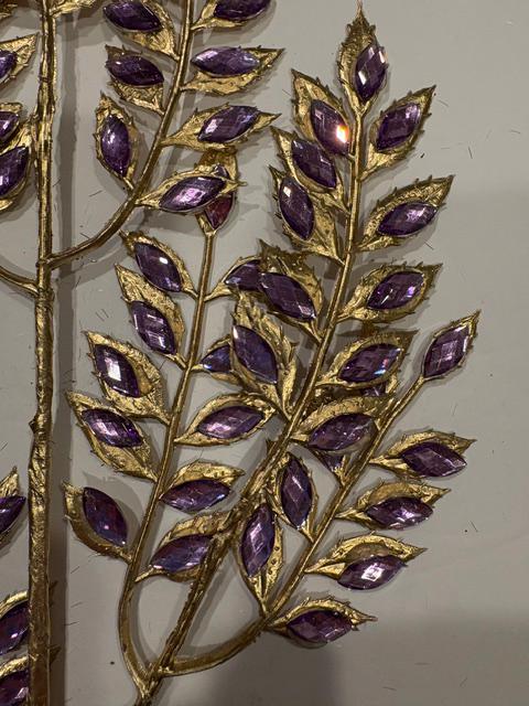 22.5" Rhinestone Leaf Spray Purple | l Elegant Wreath Pick | Holiday Embellishment | DIY Wreath Supply
