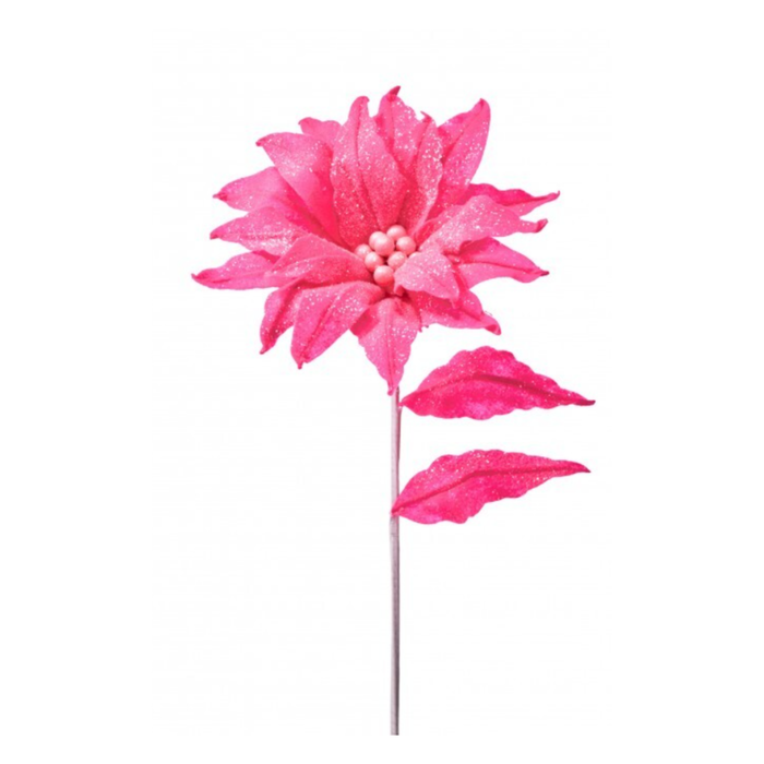 24" Felt Hot Pink Poinsettiia Stem Wreath Embellishment