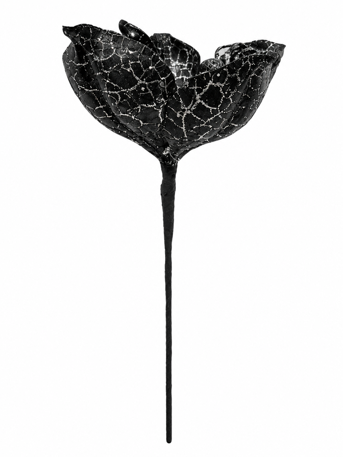 25 Inch Black Silver Glitter Spider Magnolia Stem Halloween Wreath Embellishment