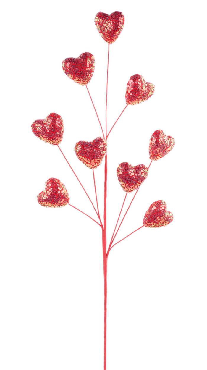 29" Red Sequin Heart Spray| Whimsical Wreath Pick | Valentine Embellishment | DIY Wreath Supply