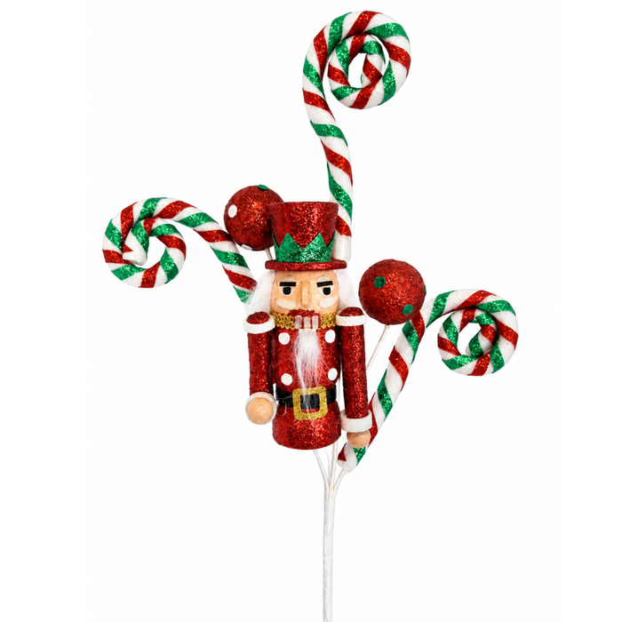 30" Nutcracker w/Ball Candy Cane Glitter Spray Wreath Embellishment