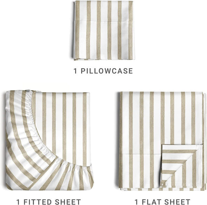 4 Piece Striped Sheet Set - Beige