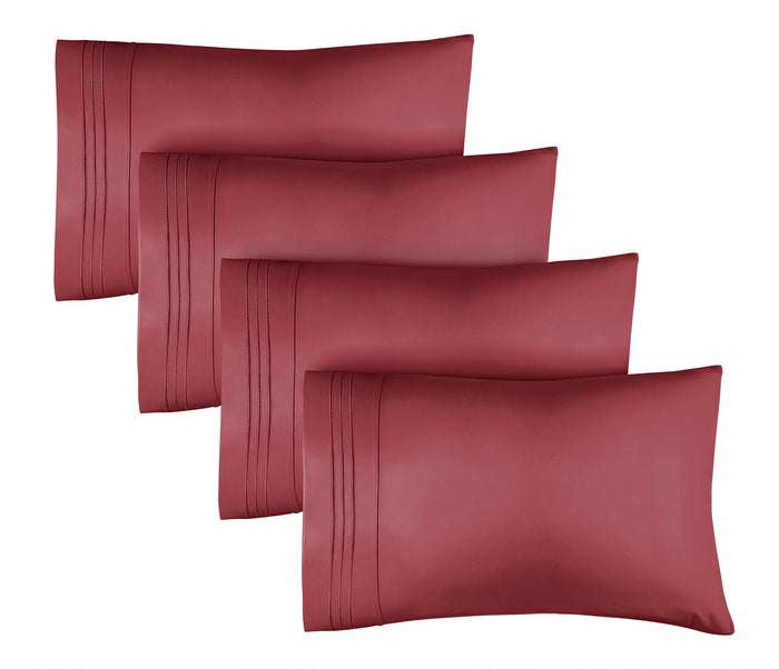 4 Pillowcase Set - Burgundy
