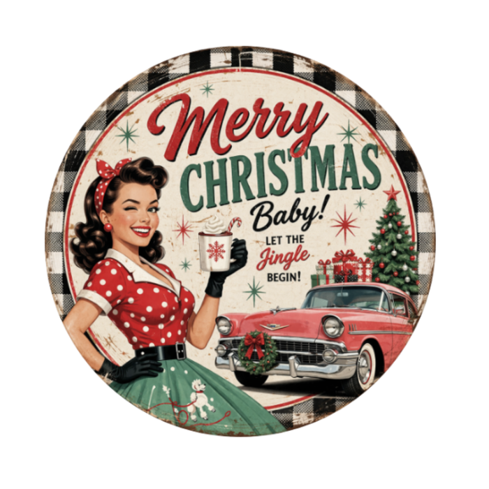 50's Themed Christmas 10" Wreath Sign, Home Decor, The Ritzy Cactus