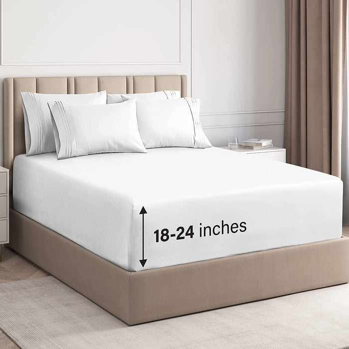 6 Piece Deep Pocket Sheet Set - White
