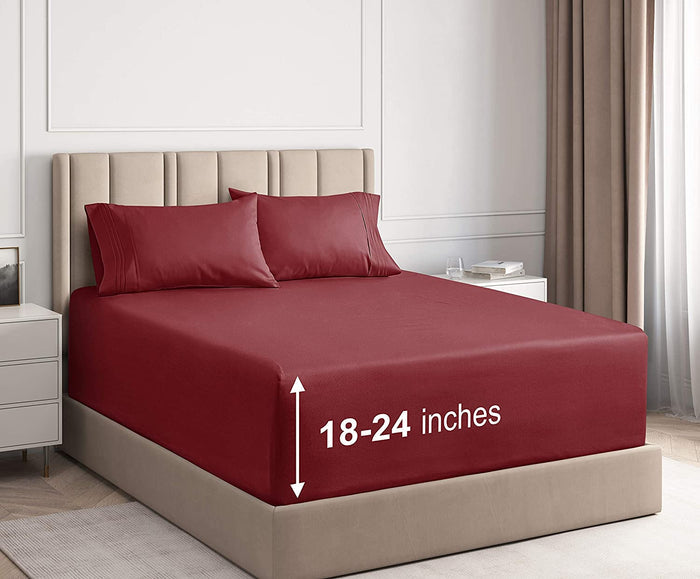 6 Piece Deep Pocket Sheet Set - Burgundy