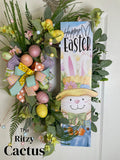 Adorable Garden Bunny with Sparkly Eggs Easter Wreath 18 x 26 inches - One-of-a-Kind Spring Décor
