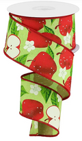 Apples On Royal Wired Ribbon by RG – 2.5" x 10 Yards, Wreath Ribbon