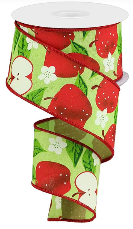 Apples On Royal Wired Ribbon by RG – 2.5" x 10 Yards, Wreath Ribbon