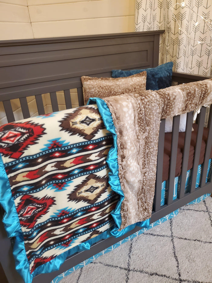 Neutral Crib Bedding- Aztec and Fawn Minky Woodland Collection - DBC Baby Bedding Co