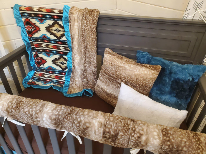 Neutral Crib Bedding- Aztec and Fawn Minky Woodland Collection - DBC Baby Bedding Co